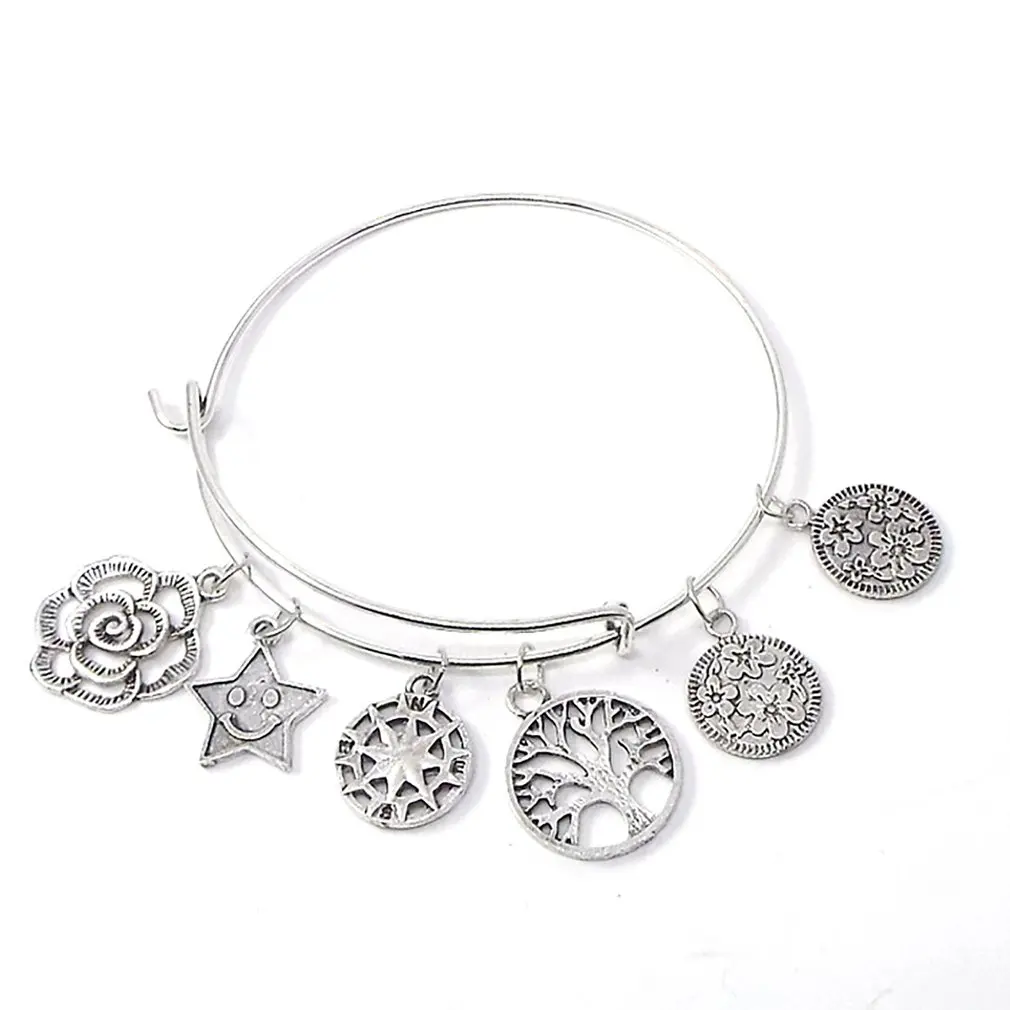 

Fancy Flower Nature Series Women Fashion Bracelet Long Double LInk Rolo Chain&Box Chain Stainless Steel Bracelet For Women