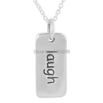 

50Pcs Lots Sale Alloy Hand Stamped Rectangular Laugh Message Necklace