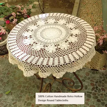 

100% Cotton Handmade Pastoral Hollow Floral Crocheted Tablecloth Washable Wear-Resistant Round Table Covers for Everyday Use