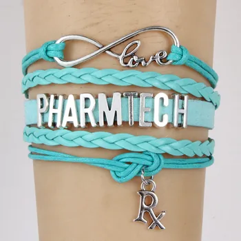 

(10PCS/LOT) Letter R Charm Bracelets Braided Handmade Leather Jewelry Infinity Love PHARMTECH Bracelet Gift For Medical Staff