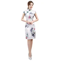 Летнее китайское Стиль платье Винтаж Oriental женский длиной до колен Qipao классический этап Показать элегантный женский Чонсам с принтом M-XXXL
