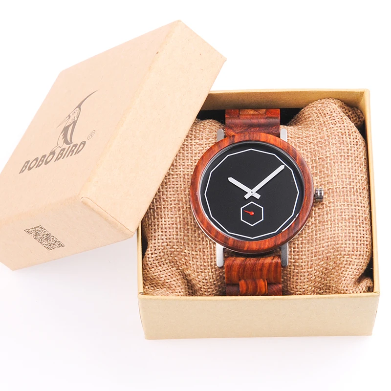 BOBO BIRD Luxury Red Wood Band Wrist Watch Men Japan Movement 2035 Quartz Wooden Watches Gifts relogio masculino C-M29