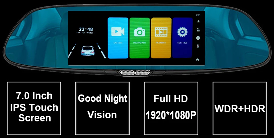Автомобильный видеорегистратор Full HD 1080P dashcam 7,0 дюймов ips сенсорный видеорегистратор камера с двумя объективами с камерой заднего вида Авто регистратор видеорегистратор