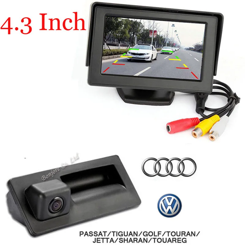 

4.3" LCD Car mirror parking & CCD car Trunk handle camera for Audi/VW/Passat/Tiguan/Golf/Touran/Jetta/Sharan/Touareg/Volkswagen