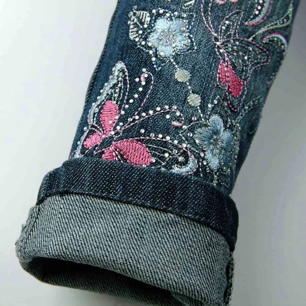 Джинсы для девочек детские облегающие джинсы с высокой талией и цветочной