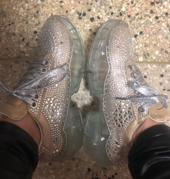 Stylesowner самый продаваемый полный кроссовки со стразами Bling Jelly Bottom Lace Up Весна chaussures femme леди 4 цвета