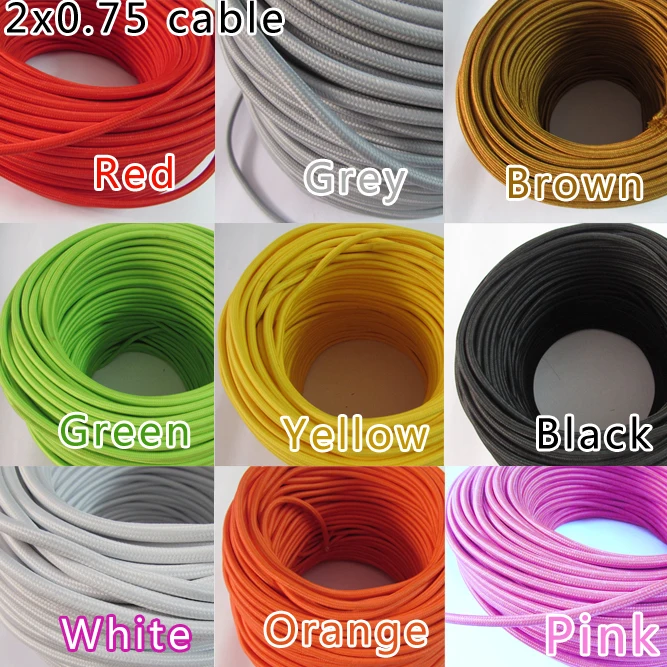 5 meters Colorful 2 core 0.75mm2 Textile Electrical Wire Color Braided