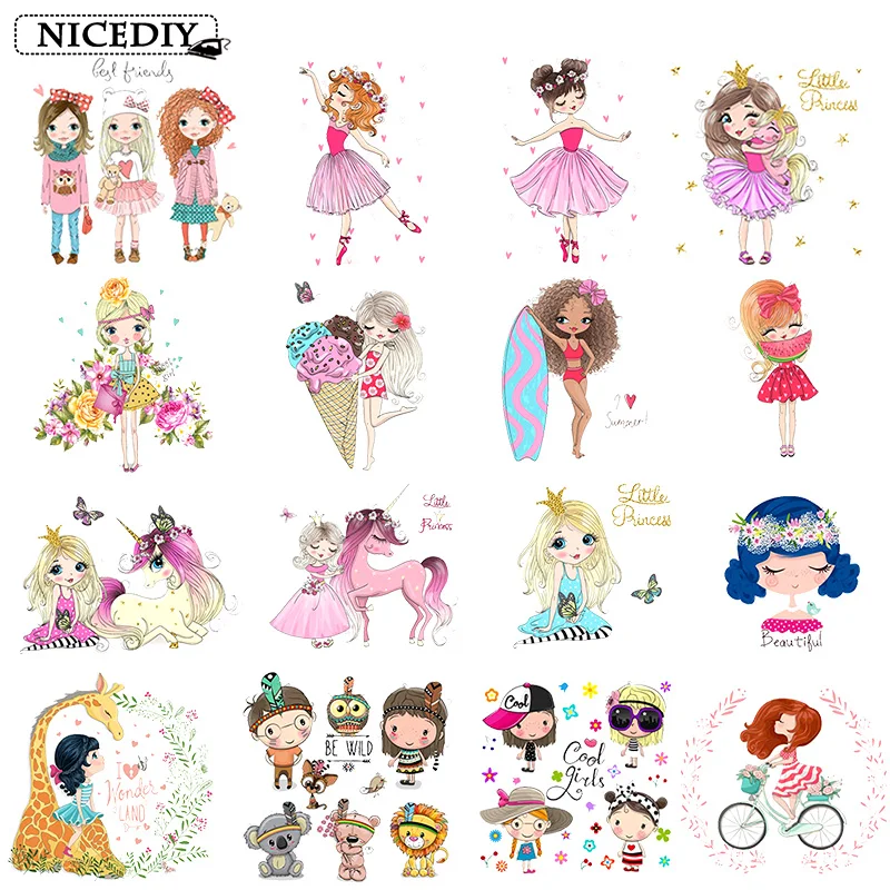 

Nicediy Cartoon Girl Patches Vinyl Heat Transfer Patch Unicorn Girl Iron On Transfers On Clothes Thermal Transfer Press Applique