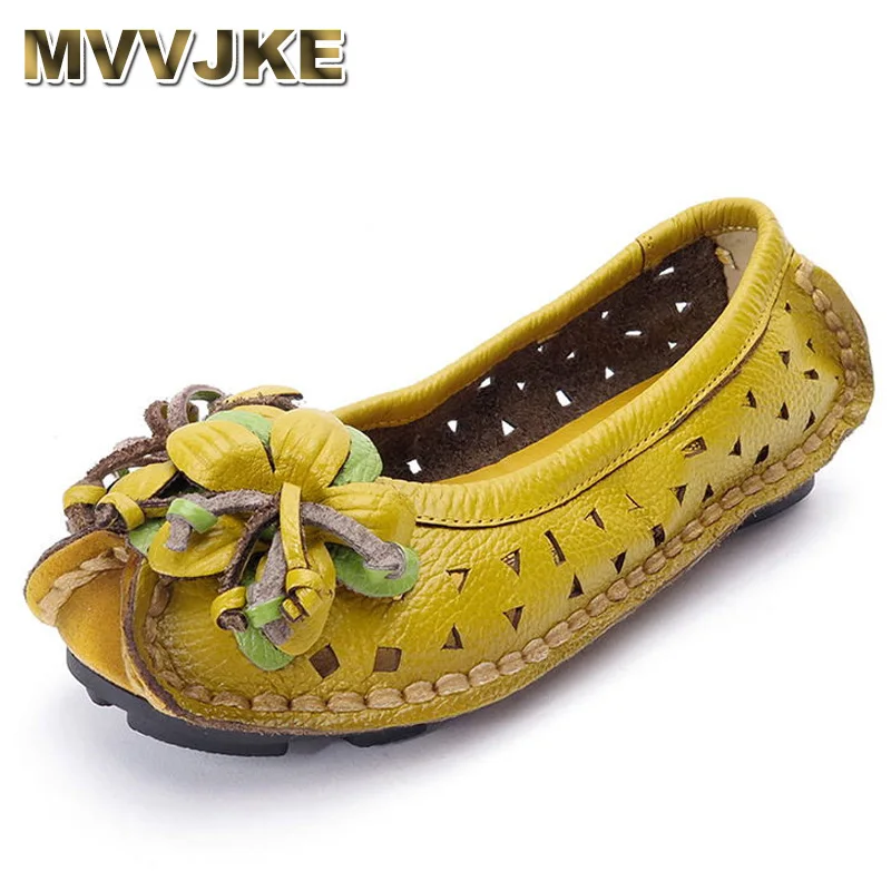 

MVVJKE Women Sandals 2018 Fashion Genuine Leather Flat Shoes Woman Casual Comfortable Flats Soft Loafers Women Shoes E114