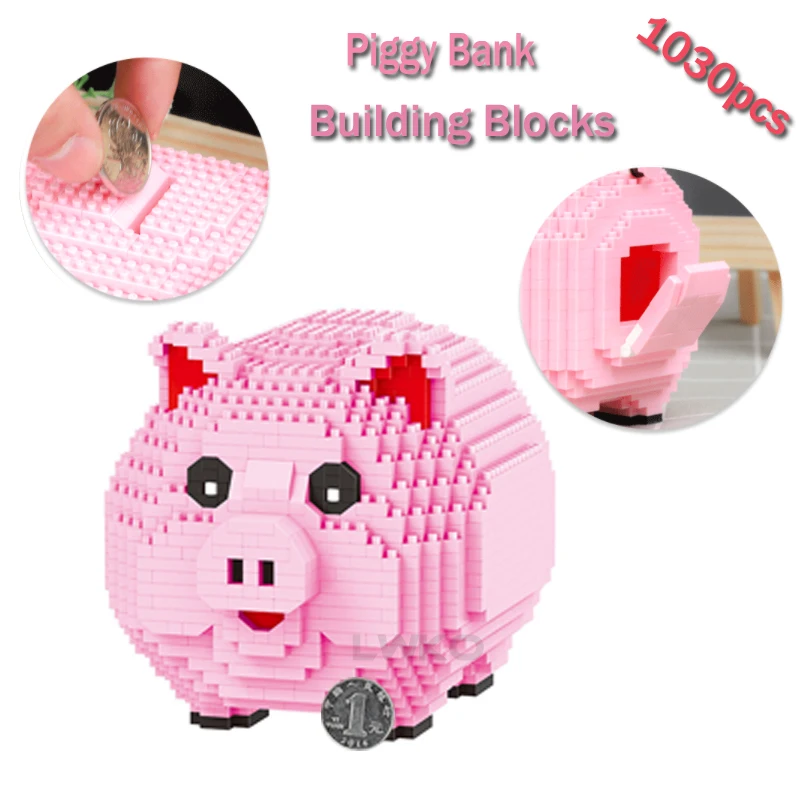 

LWKO Diamond Block New Pink Pig Piggy Bank Building Blocks Brick Small Particles Assembling Toy Enlightenment For Children Gifts