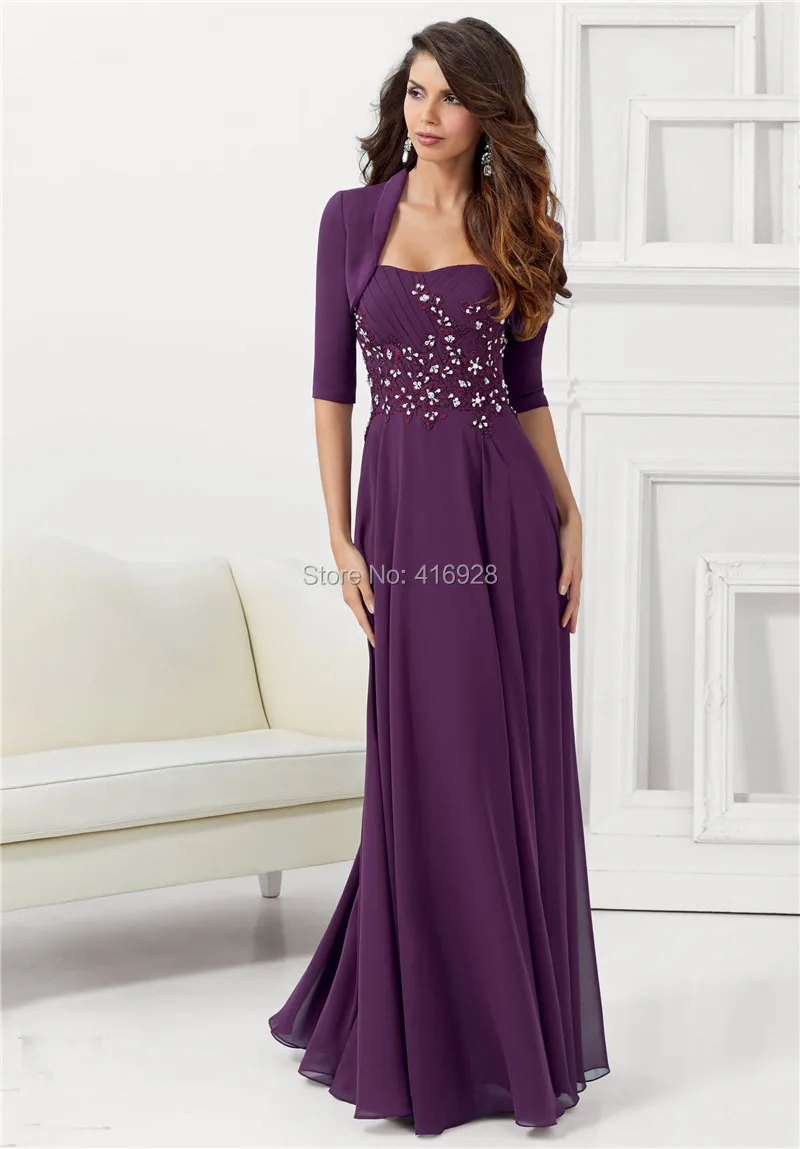 Custom Purple Chiffon Mother Of The Bride Dresses vestido de festa Elegant Applique Beading