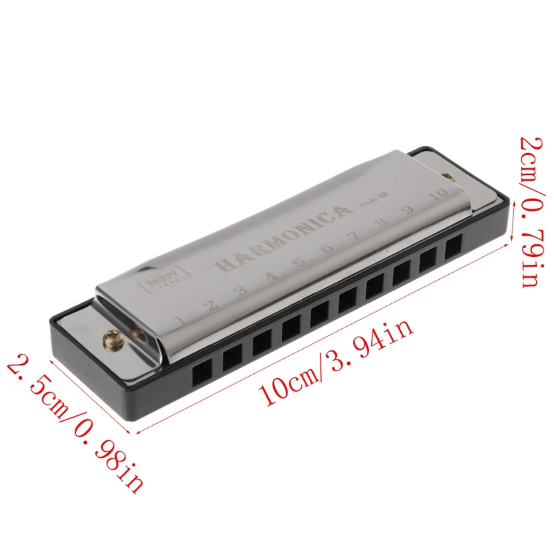 Professionele Chromatische Harmonica 10 Gaten - 40 Tonen In C, Zilver - Voor Beginners En Gevorderden