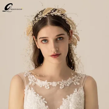 

Luxury Vintage Leaf Tiara Crystal Wedding Crown Headband Golden color/ Bridal Hair Jewelry Accessories For Girls Party Hairbands