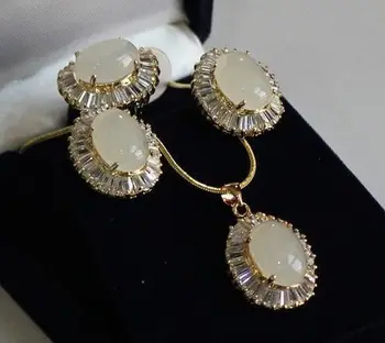 

Beautiful White gem Pendant Necklace Ring Earring set Quartz Fine Plated Bridal wide watch wings queen Luxury Girls Wedding