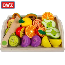 Деревянные игрушки QWZ для детей кухни резки фруктов и овощей