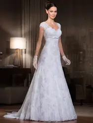 Vestido де noivas 2016 sexy v-образным вырезом vestido де casamento Линии cap рукавом кружева невесты свадебное Платье