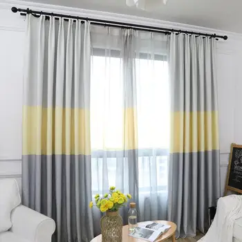

Fashion Japanese Yellow Grey Window Curtain for Living Room Grommet Top Window Treatment Kitchen Hooks Drapery Bathroom Tulle