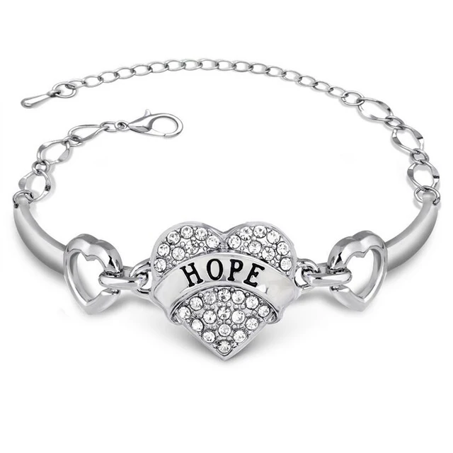 Diy Hope Letters Bracelets Women Silver Crystal Rhinestone Heart Diy Hope Letters Bracelets Women Silver Crystal Rhinestone Heart Charm Bracelet Best Friend Gift Anchor