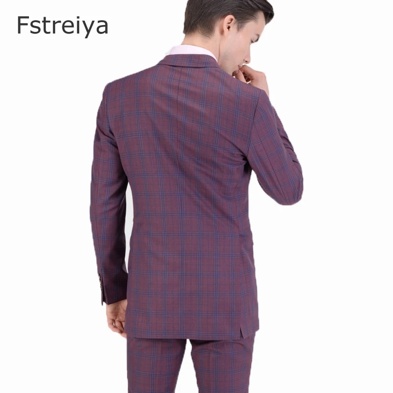 Tailor-made high quality wool Grid men suits for wedding Custom made christmas suit men terno slim double breasted suits 2pcs