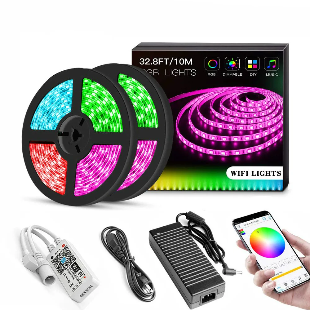 

Dyue Led Strips IP65 Waterproof Led Strip Light Wifi SMD 5050 Colorfull Ribbon Smart Voice Control RGB LED Rope Lighting DC 12V