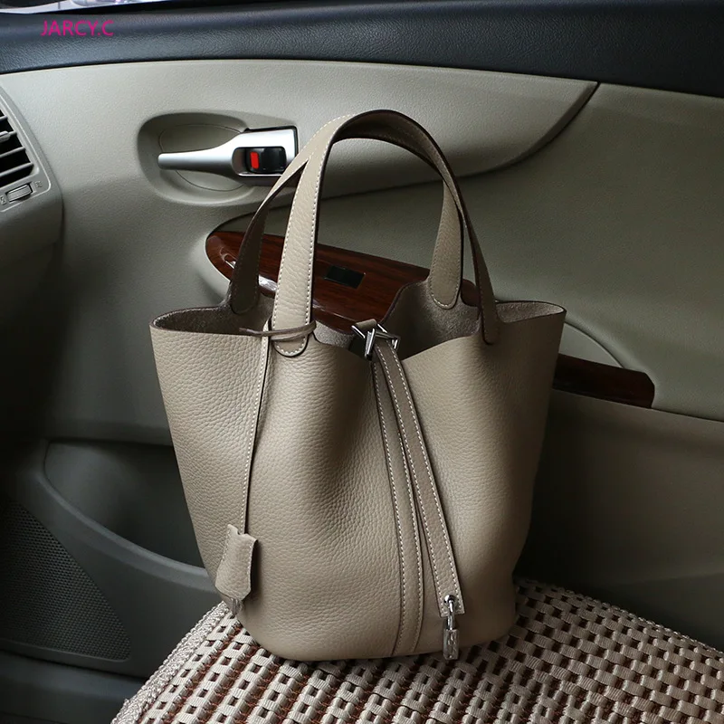 

Fashion Women 100%Genuine Leather Handbags 2018 Bucket Bags Famous Brand Designer Drawstring Tote Bag High Quality Shopping Bags