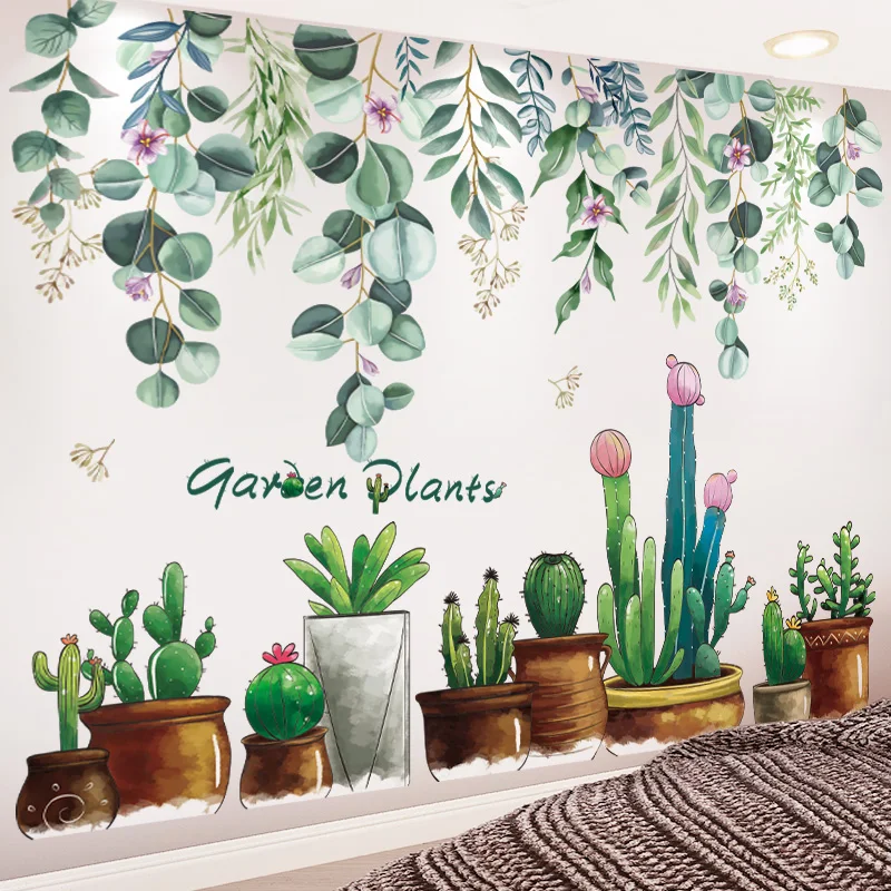 Home Decor Mural Room Decal Cute Green Garden Plant Background Wall Art Sticker