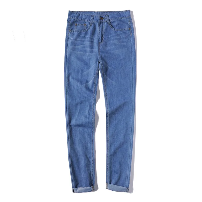light blue Новые поступления простые джинсы мужские качественные брендовый, Деловой, Повседневный мужской джинсовый брюки Узкие темно-синие мужские брюки молодой человек - Цвет: light blue