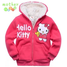 2017Retail Baby girls Cartoon Hello Kitty Winter fur coat children outerwear girls cotton thick warm hoodies