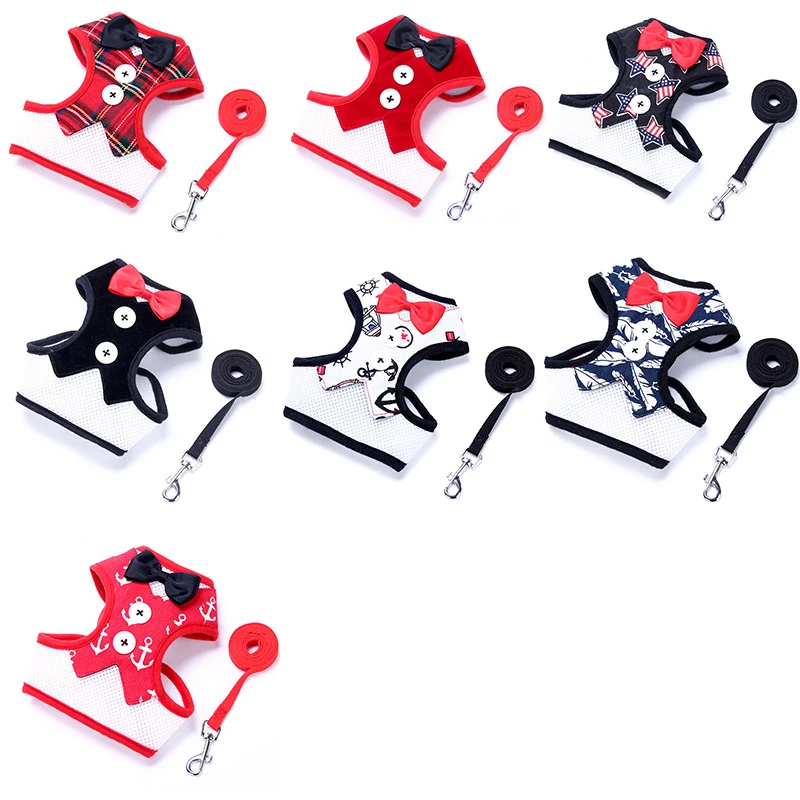 Pet Breathable Vest Harness Leash Set Puppy Walking Basic Halter Harnesses Dog Bowknot Breast-band For Small Medium Dogs E1