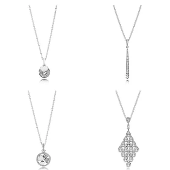 

4 Style Authentic 925 Sterling Silver Necklaces Meteor Clover Crystal Pendant Necklace for Women Party Wedding Jewelry
