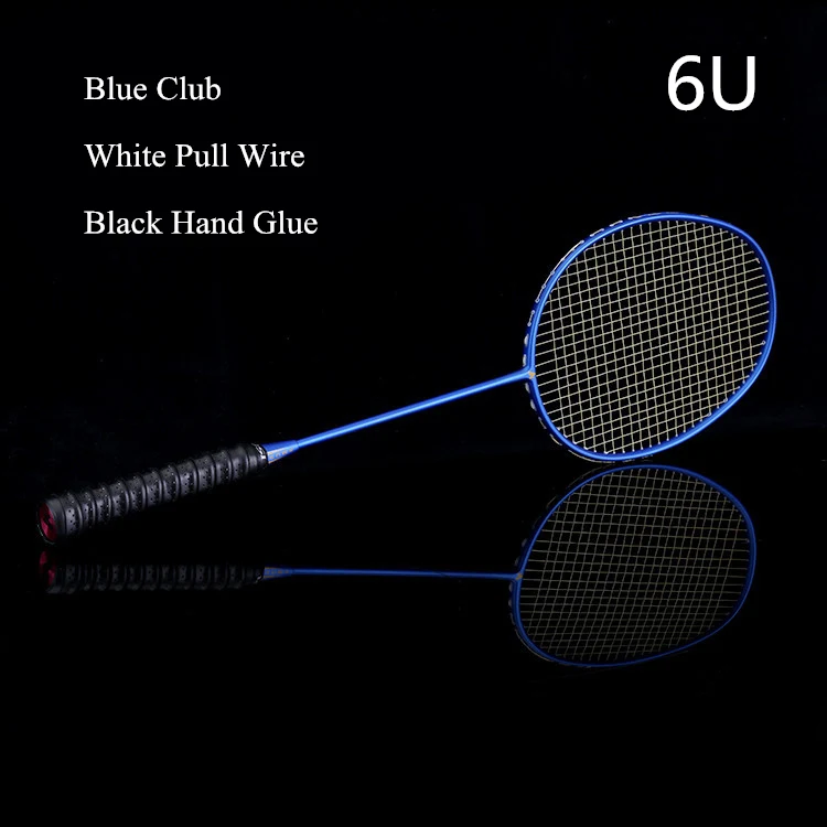 Профессиональная ракетка для бадминтона LOKI из углеродного волокна, супер светильник, ракетка для бадминтона 4U 6U 72 г со шнуром 25-27 фунтов для взрослых детей - Цвет: 6U blue white black