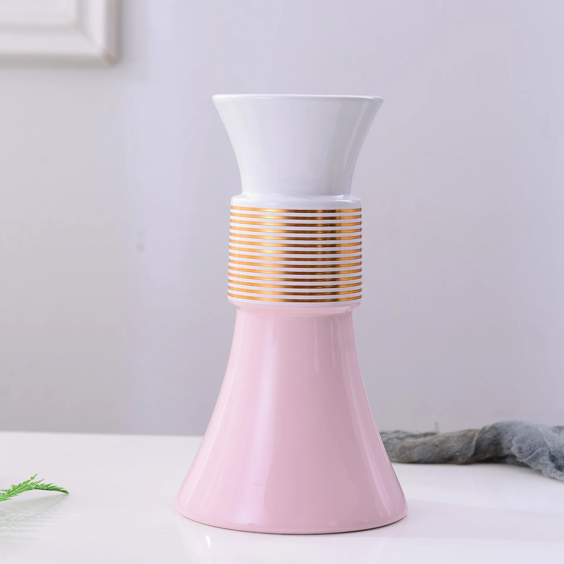 Pink Large Простая Современная INS платиновая серая розовая двухцветная керамическая ваза для цветов посуда домашний декоративный маятник ремесла - Цвет: Pink Large