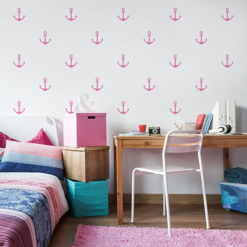 Us 8 75 30 Off Nautical Style Anchor Of Ship Art Wall Stickers Set Patterned Children Bedroom Decor Vinyl Wall Decals Mural Art Poster W 339 In Wall