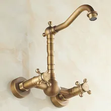 Античная латунь настенные двойные крестообразные ручки поворотный для ванной для кухни для раковины Смеситель кран anf052