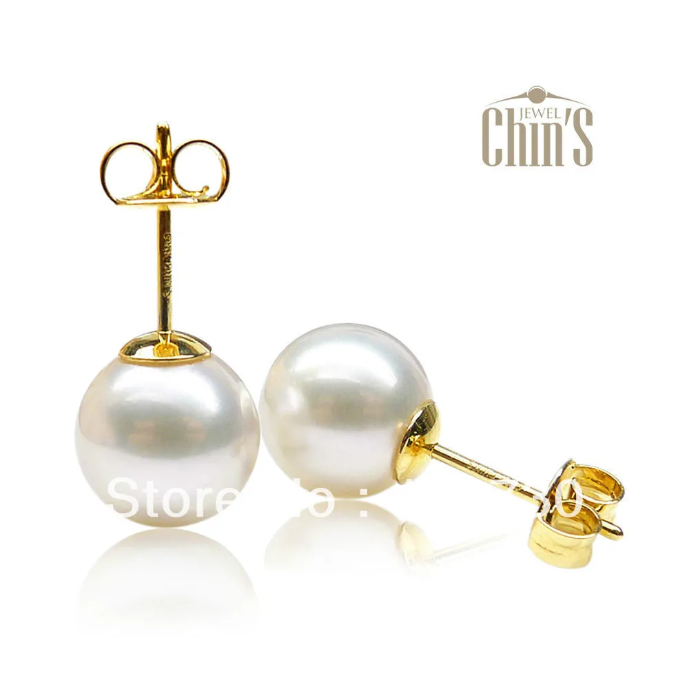 

ry00117 TOP QUALITY!AAA 7-7.5MM JAPANESE AKOYA PEARL 18K GOLD STUD EARRING!LOVELY A0422