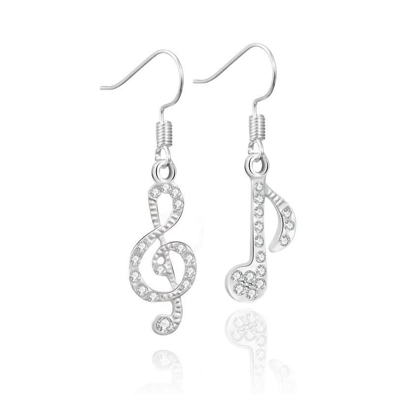 

iMucci Asymmetric Personality Trendy Music Notes Ear Hook Crystal Gift For Girls and Ladies Silver Color Rhinestone Earring