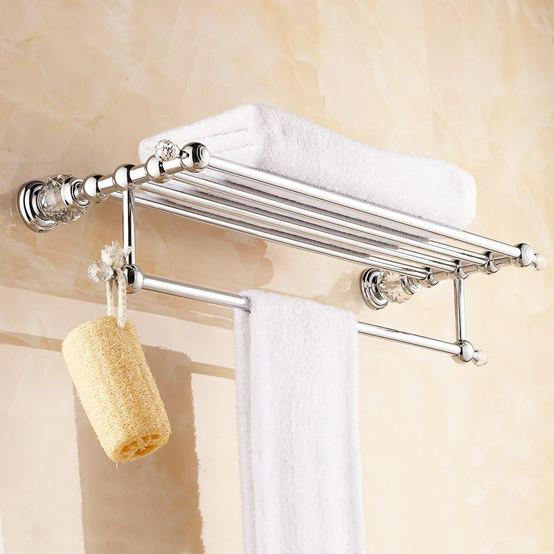 Buy Wall Mounted Brass & Crystal Golden Towel Rack