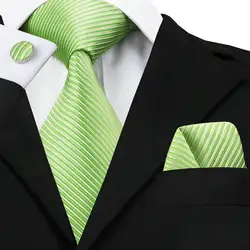 Модные Для мужчин s Галстуки Lawngreen полоса галстук Hanky запонки Шелковый Галстук Формальные Бизнес Свадебная вечеринка галстуки для Для