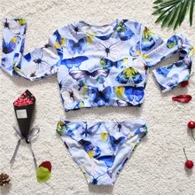 

Girls Long Sleeve Swimsuit Clothes Summer 2018 Swimsuit Girls Triangle Bikini Women Kids Children's Sunscreen Bathing Suits