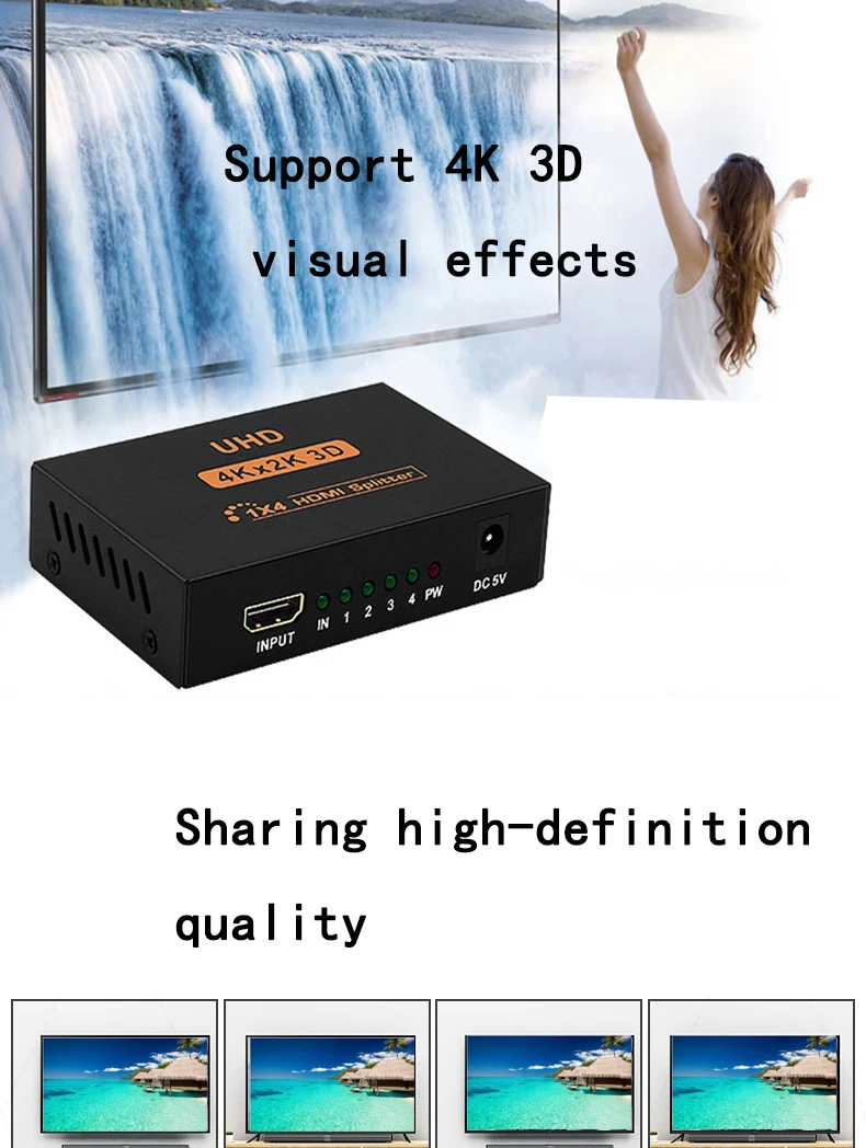 4 порта HDMI splitter 1 вход 4 выхода HD компьютер видео концентратор коммутатор синхронный обмена 4 K * 2 K