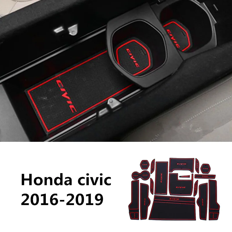 

Car Rubber Luminous Gate Slot Door Pad Anti-Slip Cup Holder Mat Cushion for Honda Civic 2016 2017 2018 10 10th Auto Accessories