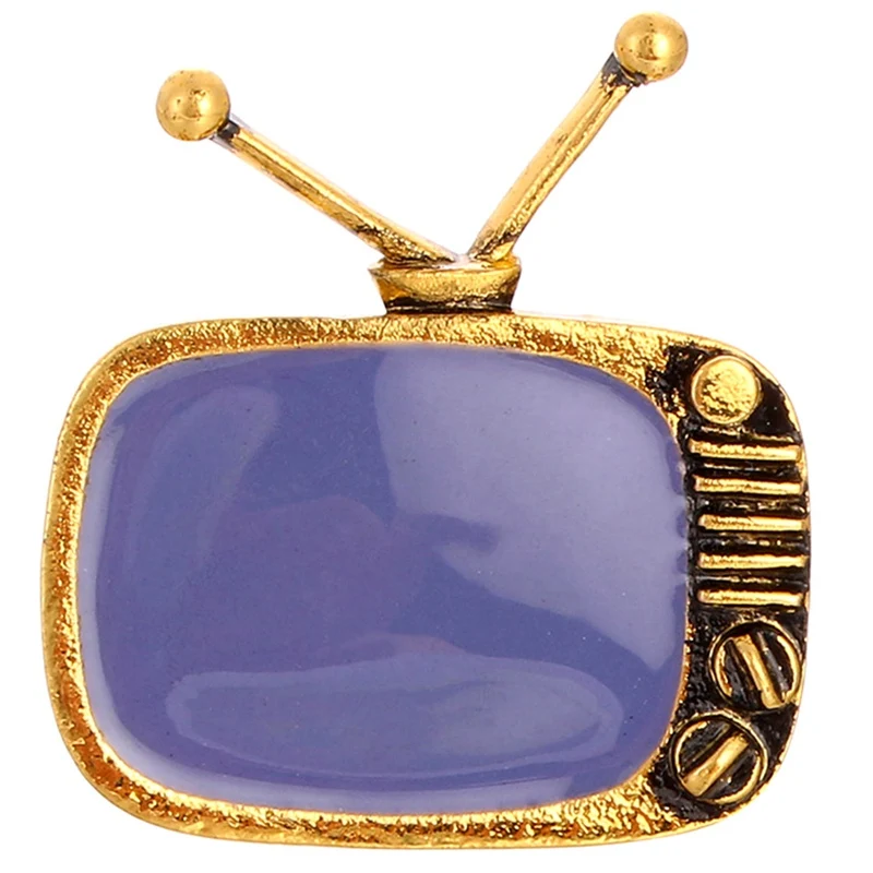 

Classic Vintage TV Television Shape Brooch Gold Silver Color Enamel Brooches Parents Gift Scarf Sweater Collar Pins Accessories