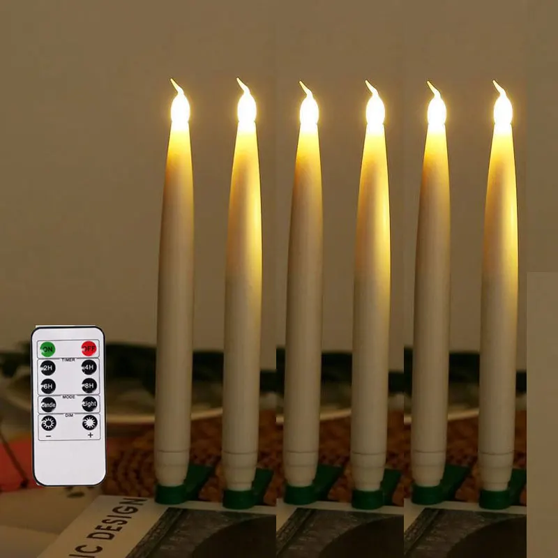 Pack of 12 Remote or not Remote Warm White Battery Taper Candles,Fake Pillar LED Candle For Christmas Tree Home Party Decoration - Цвет: long with remote