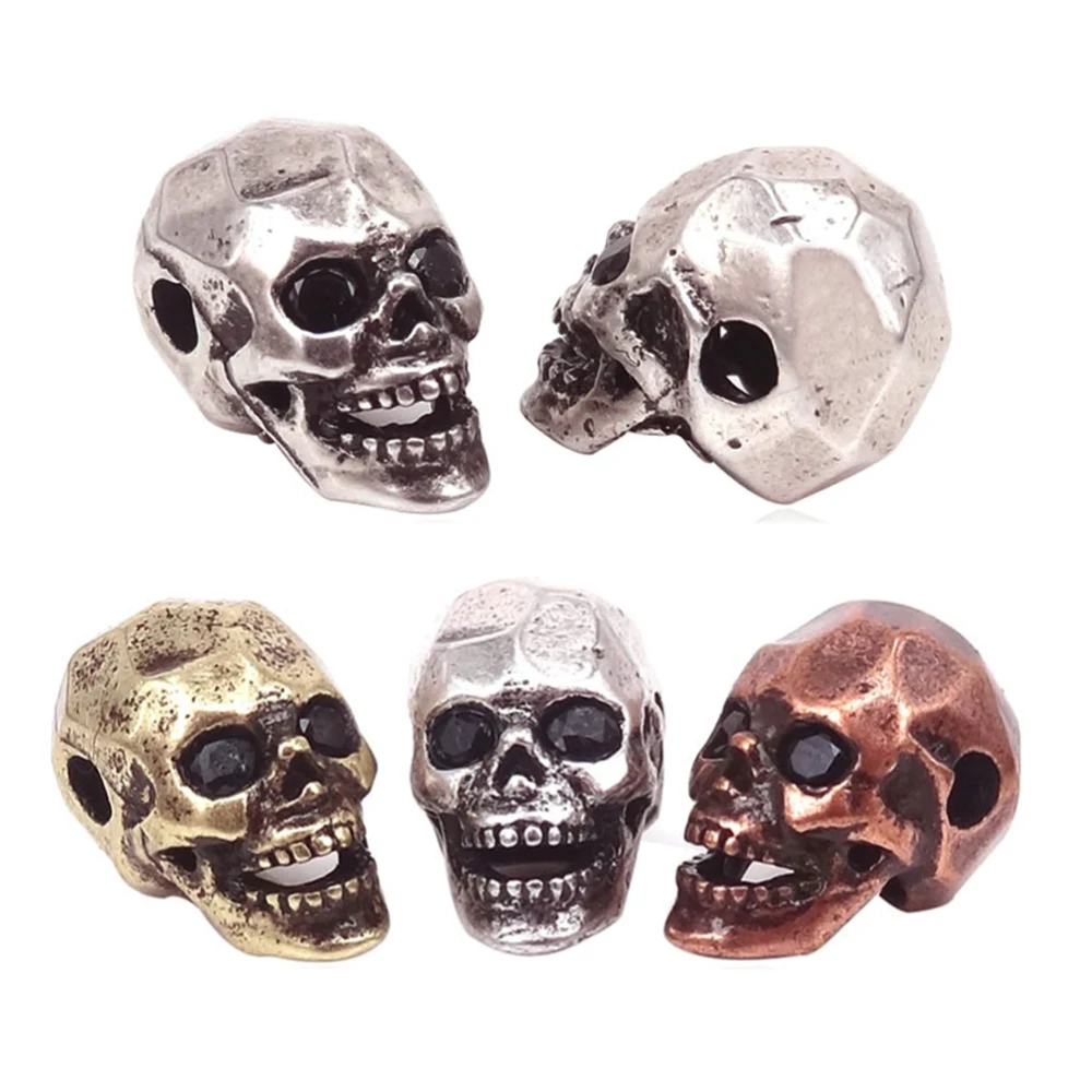 

Antique Jewelry Accessories Brass Metal Micro Pave Black CZ Carved Skull Skeleton Head Beads For Jewelry Making Supplies 2Pcs