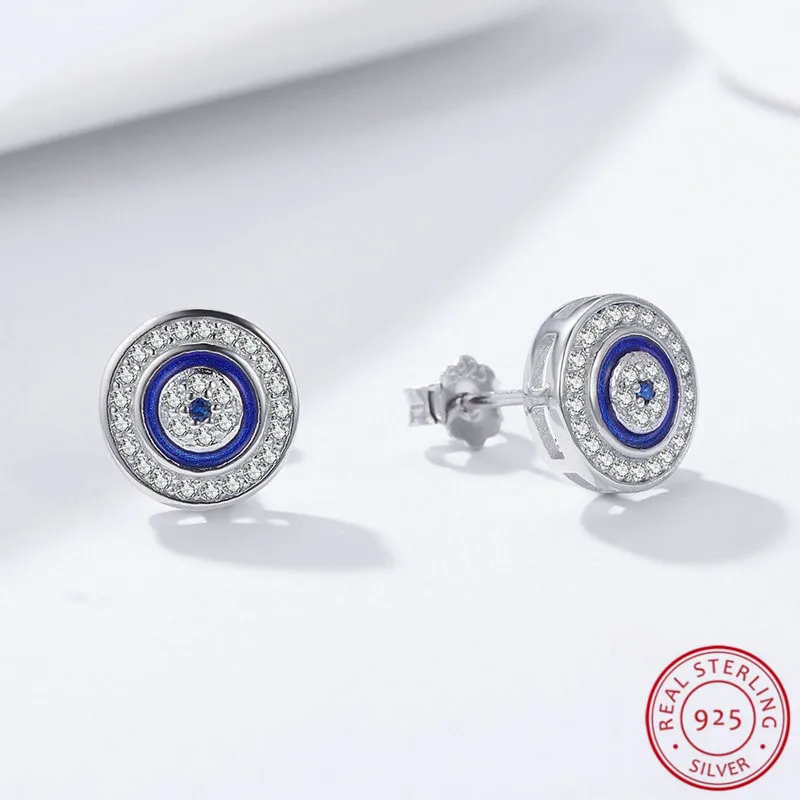 

LJ&OMR Fashion European Style The Devil's Eye Rounsd 925 Sterling Silver Stud Earrings For Men's Wedding Engagement jewelry