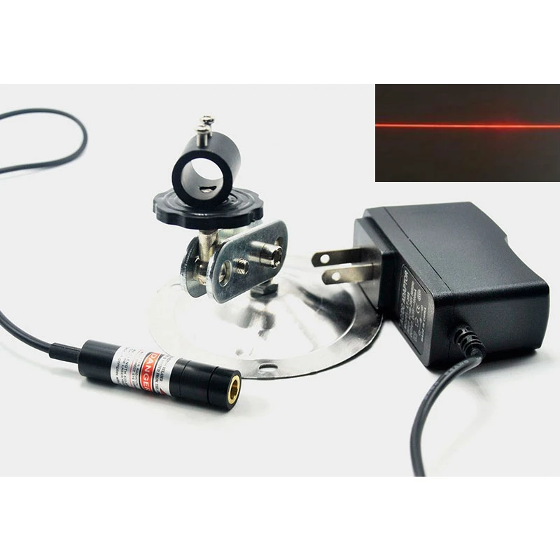 Focusable 635nm 5mW Orange Red Laser Module Line Beam Positioning Lights w AC Adapter & Holder