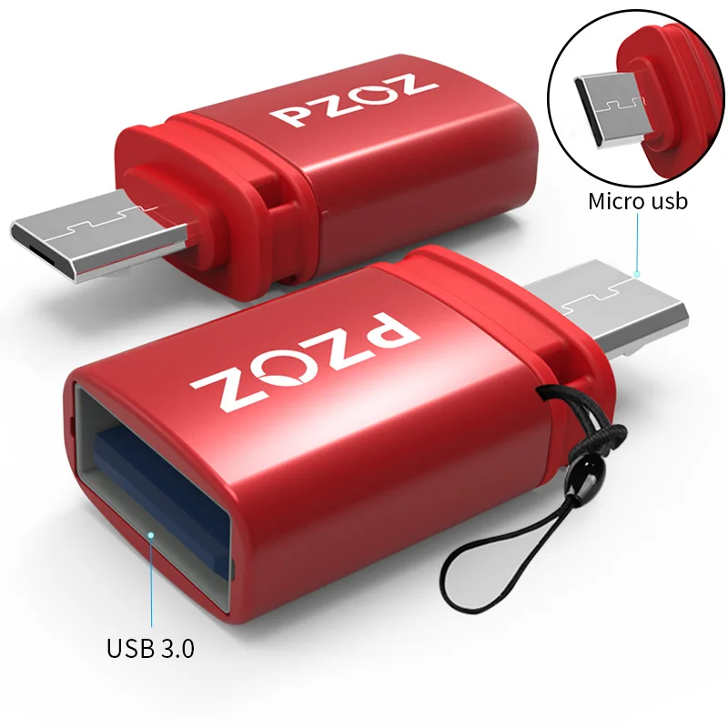 PZOZ адаптер типа otg-c 3,0 otg micro usb 3,0 зарядный преобразователь данных Тип c microusb Тип usbc для samsung one plus 6 android - Цвет: Micro Red