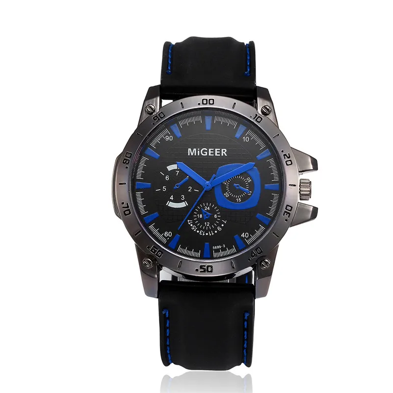 MIGEER Мужские Модные Спортивные кварцевые наручные аналоговые часы с силиконовым ремешком, водонепроницаемые мужские часы, подарок - Цвет: Синий