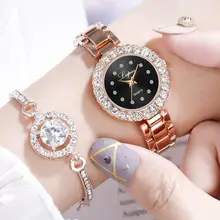 Watches For Women Jewelry Luxury Diamond Rose Gold Steel Belt Watch Fashion Quartz Watch Bracelet Set For Lady Gift reloj mijer new fashion lady diamond business steel belt quartz watch