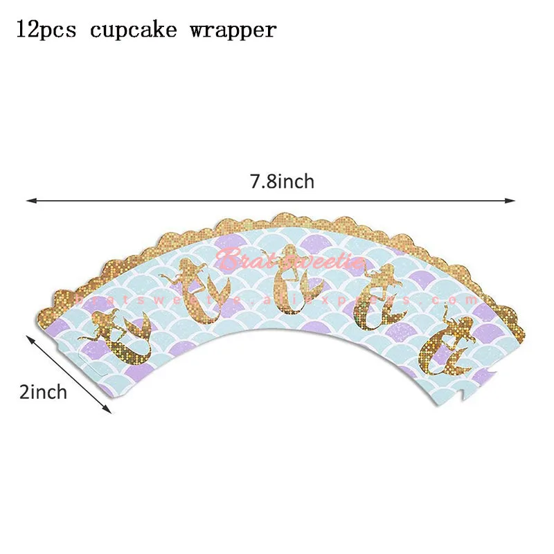 Русалки вечерние одноразовая посуда набор русалки салфетки пластины чашки с днем рождения» для маленьких девочек баннеры-Декорации для вечеринки воздушные шары - Цвет: 12pcs cupcake wrappe